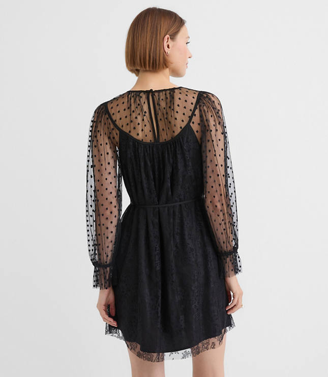 Petite Dotted Chantilly Lace Mini Dress