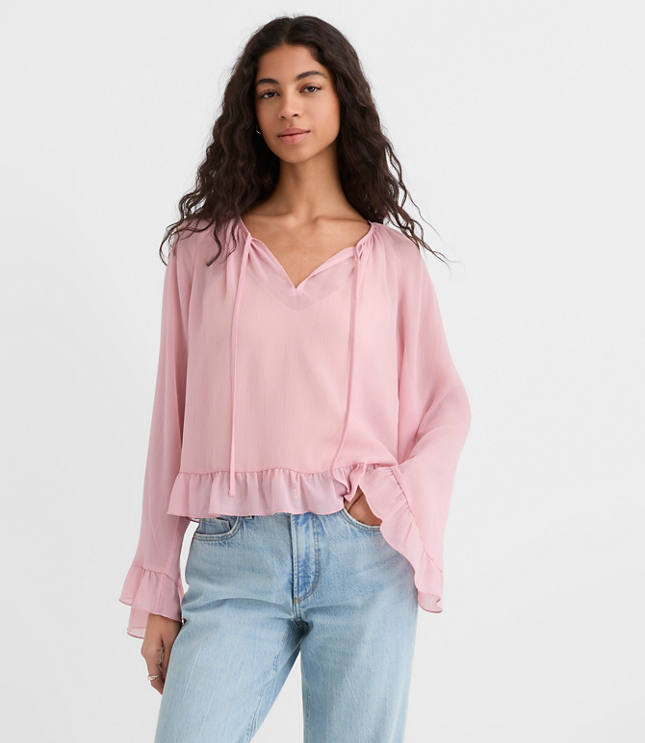 Ruffle Tie Neck Blouse