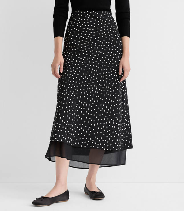 Dotted Layered Column Midi Skirt