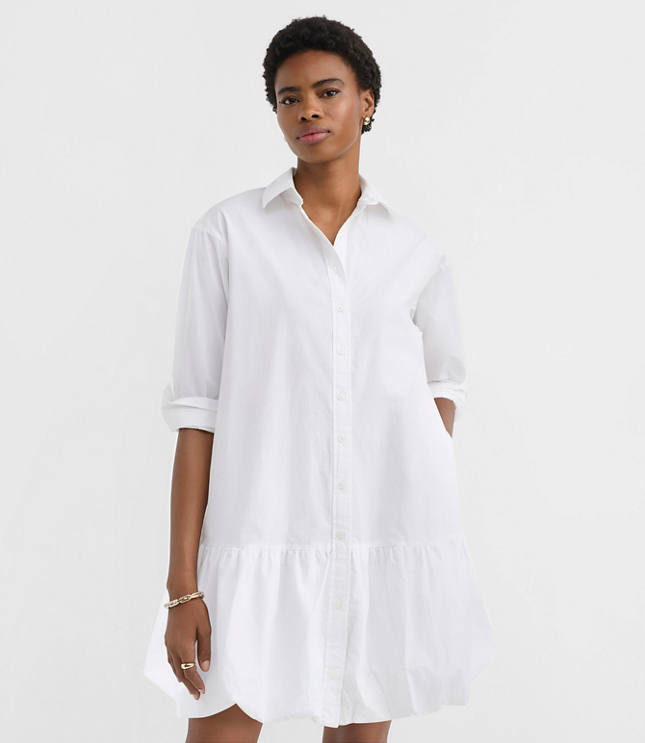Poplin Bubble Hem Mini Pocket Shirtdress