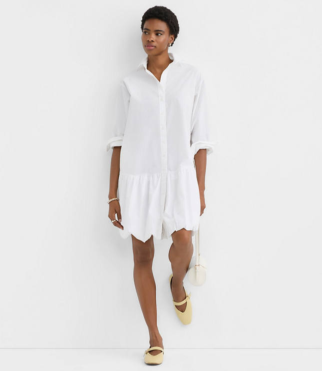 Poplin Bubble Hem Mini Pocket Shirtdress