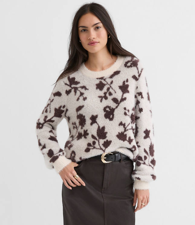 Petite Fuzzy Floral Sweater