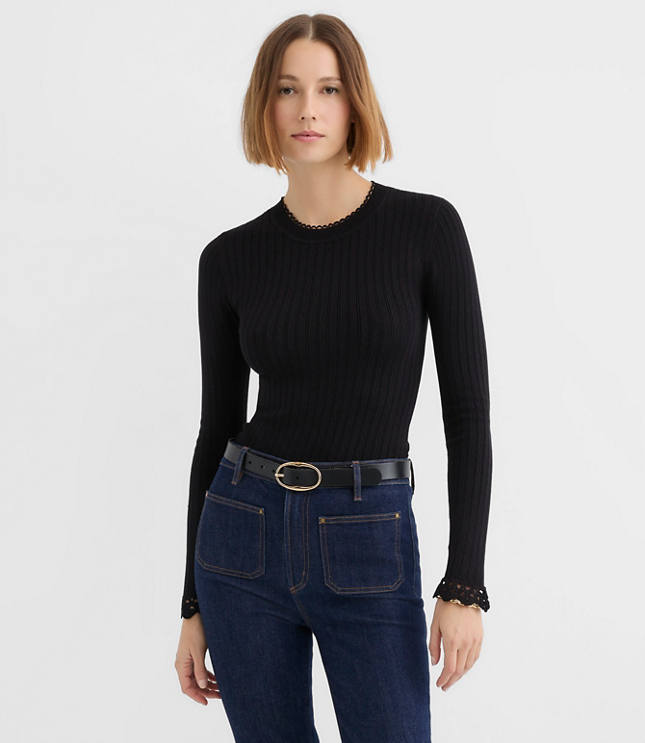 Crochet Trim Pointelle Sweater