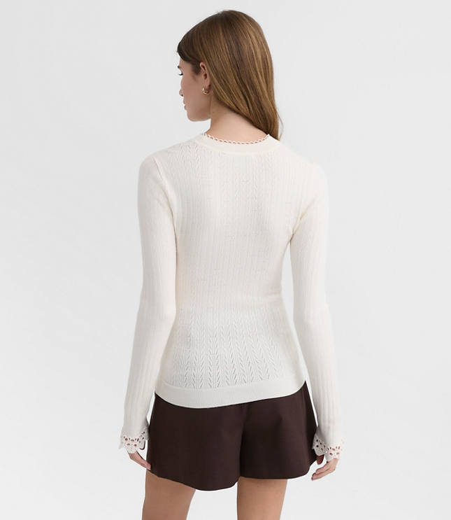 Crochet Trim Pointelle Sweater