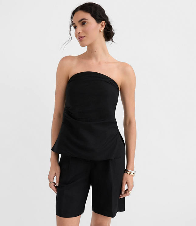 Ruched Linen Blend Strapless Top