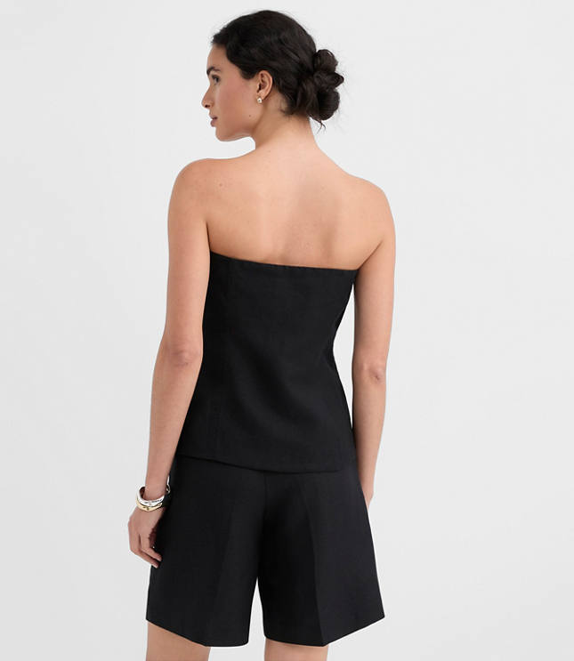 Ruched Linen Blend Strapless Top