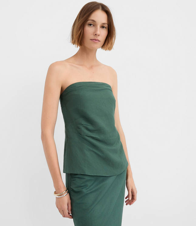 Ruched Linen Blend Strapless Top