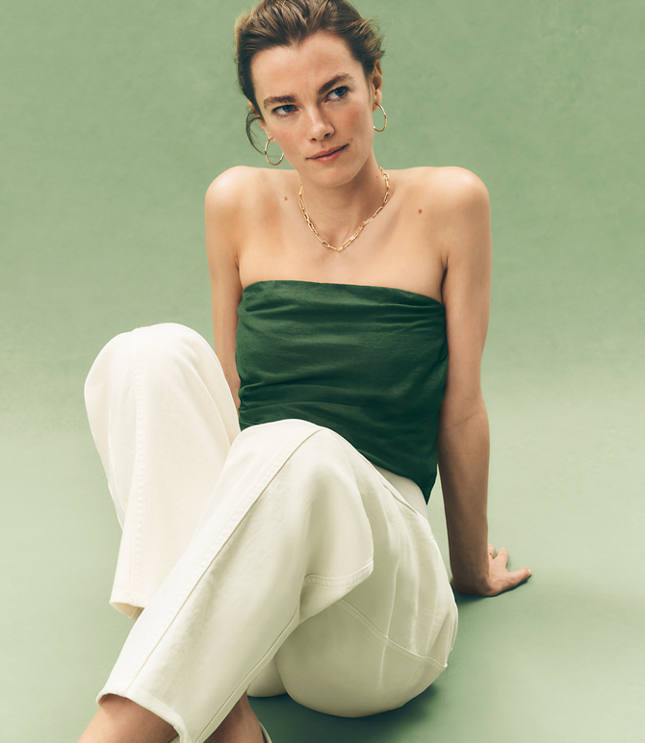 Ruched Linen Blend Strapless Top