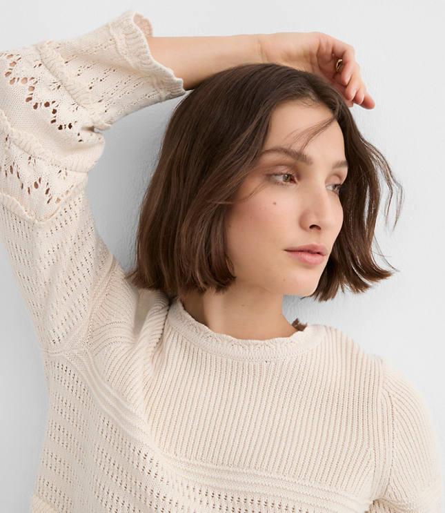 Scalloped Pointelle Flare Sleeve Sweater