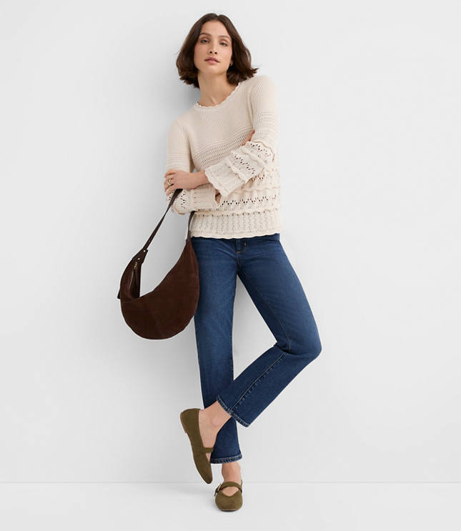 Scalloped Pointelle Flare Sleeve Sweater