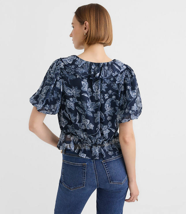 Paisley Ruffle V-Neck Blouse
