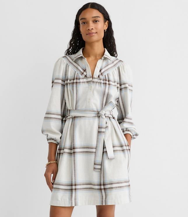 Petite Plaid Yoke Mini Pocket Shirtdress