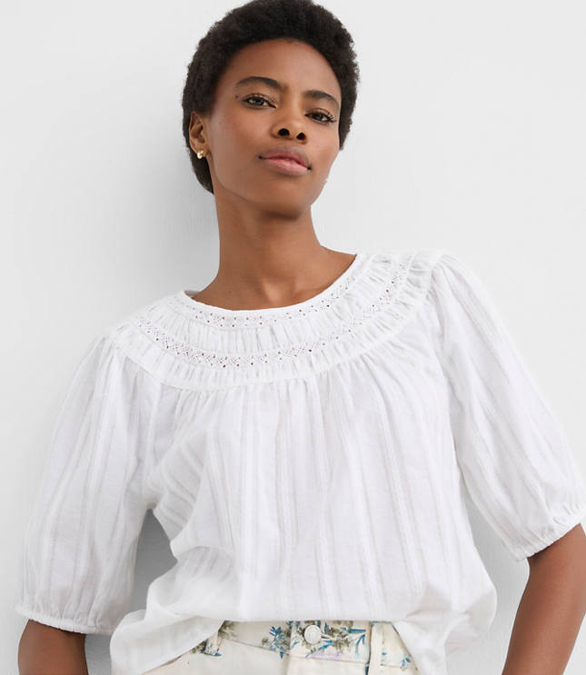 Striped Lace Trim Yoke Blouse