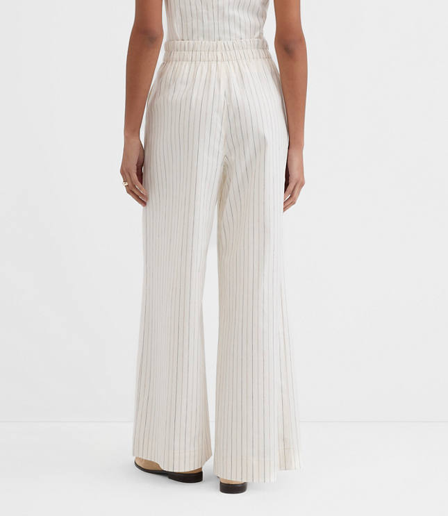 Pull On Wide Leg Pants in Pinstripe Cotton Linen