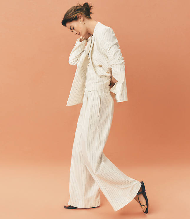 Pull On Wide Leg Pants in Pinstripe Cotton Linen