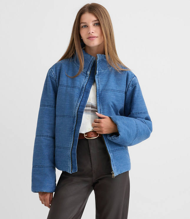 Denim Puffer Jacket in Light Wash