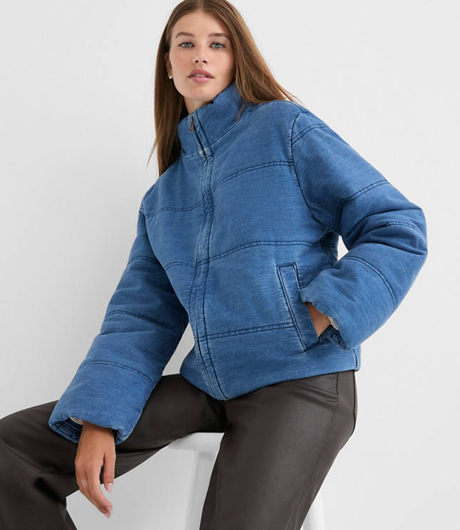 Denim Puffer Jacket in Light Wash