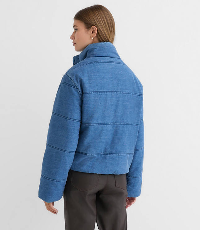 Denim Puffer Jacket in Light Wash