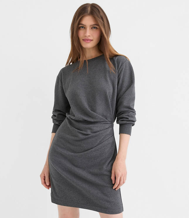 Petite Terry Side Pleated Mini Dress