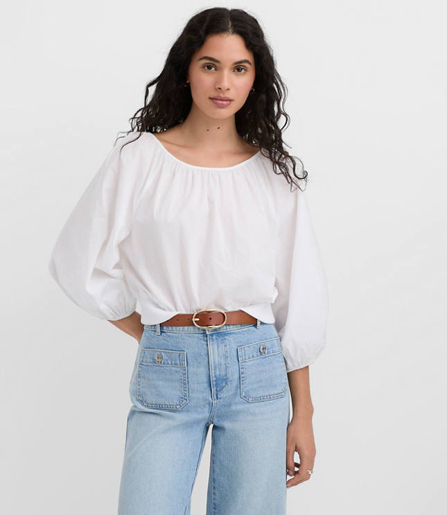Poplin Ribtrim Boatneck Blouse