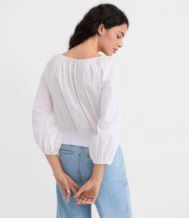 Poplin Ribtrim Boatneck Blouse