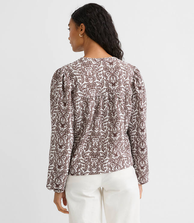 Petite Lace Garden Crinkle Knit Split Neck Blouse