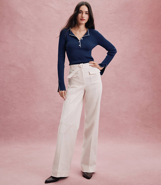 Belted Palmer Wide Leg Pants in Pique