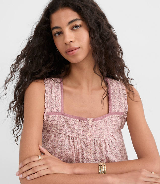 Paisley Pintucked Square Neck Blouse