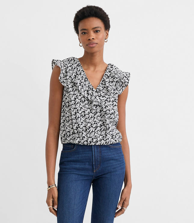 Floral Ruffle V-Neck Top