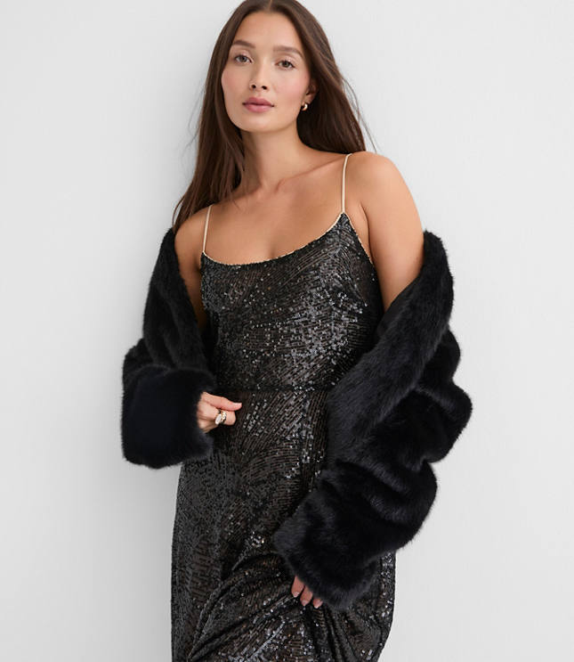 Petite Sequin Strappy Midi Dress