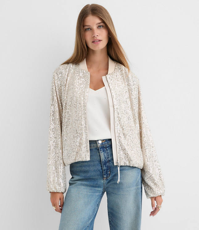 Petite Sequin Bomber Jacket