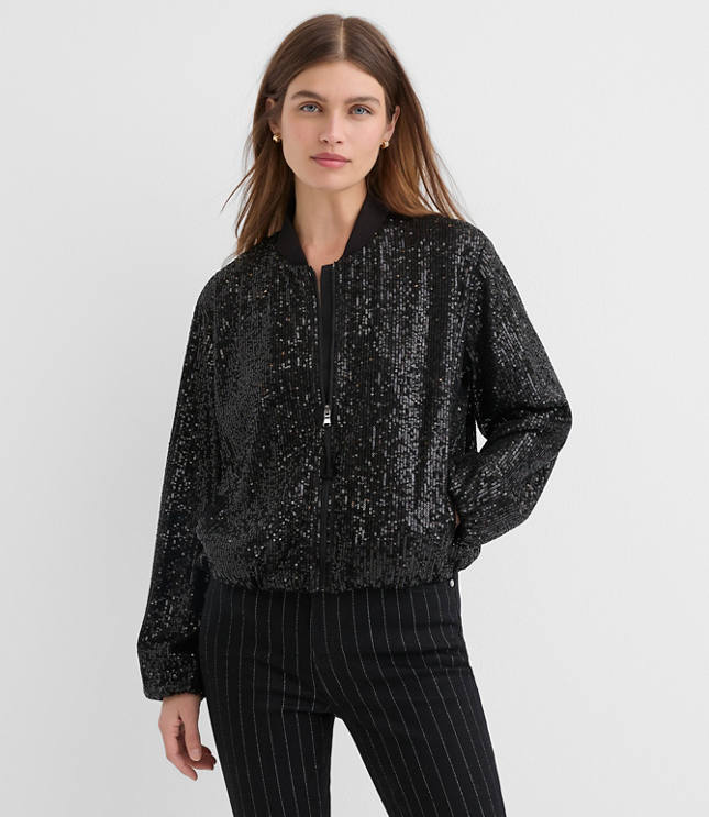 Petite Sequin Bomber Jacket