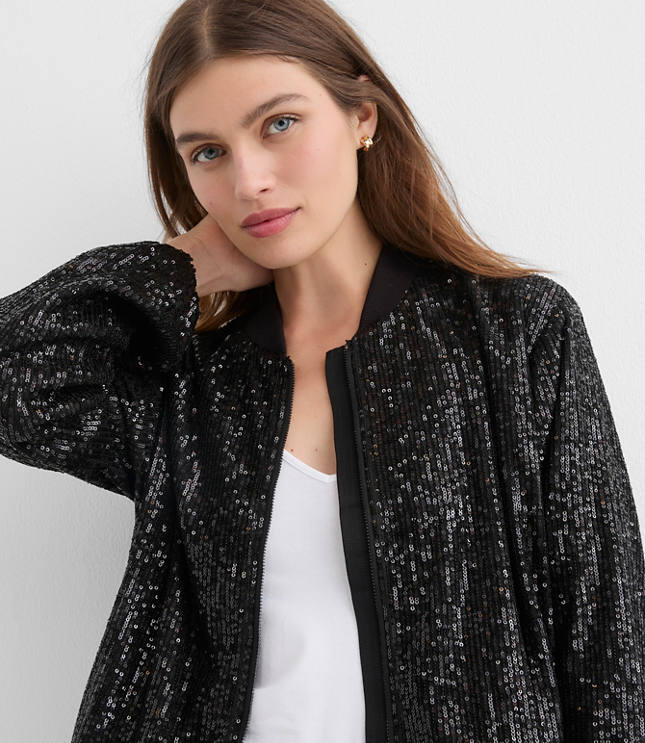 Petite Sequin Bomber Jacket