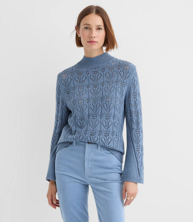 Petite Pointelle Flare Sleeve Sweater