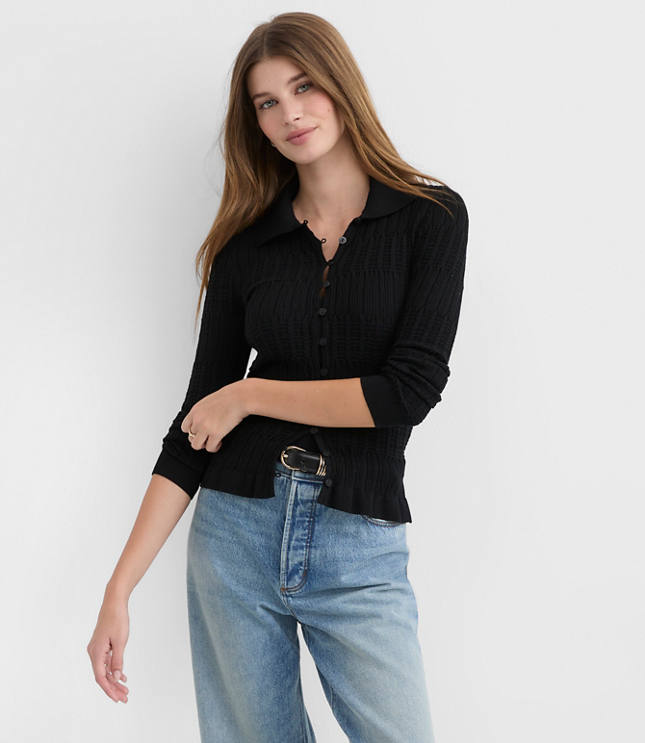 Smocked Ruffle Cardigan Top