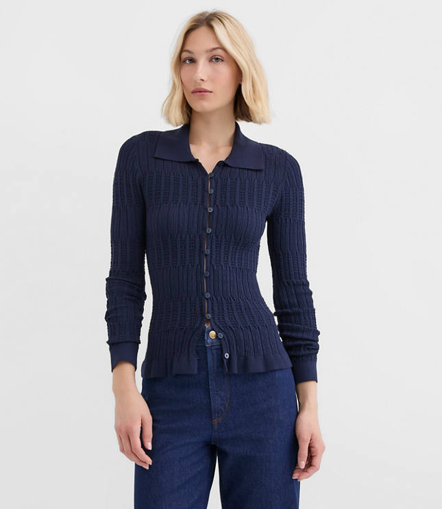 Smocked Ruffle Cardigan Top