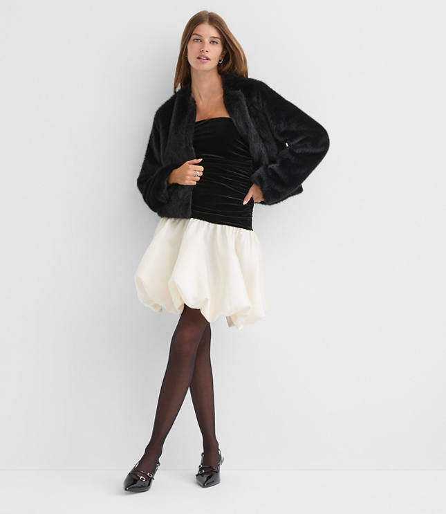 Petite Velvet Strapless Bubble Mini Pocket Dress