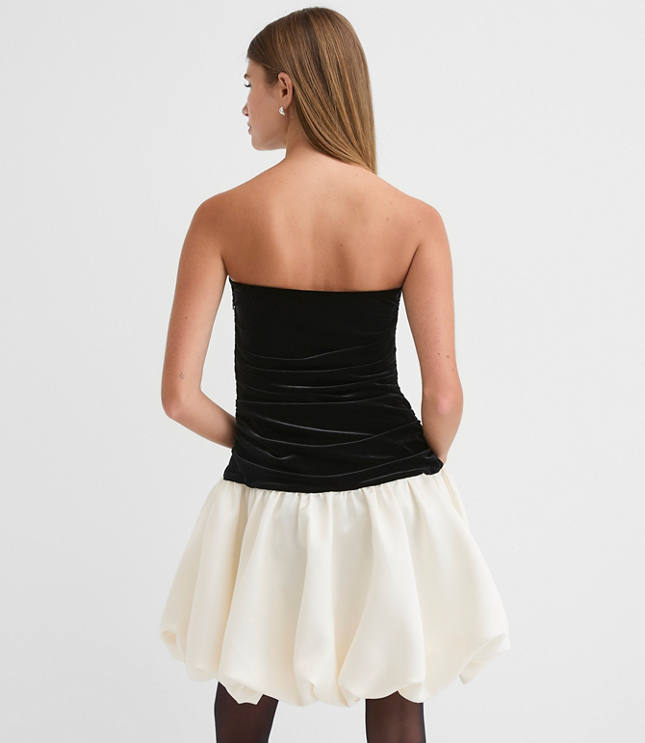 Petite Velvet Strapless Bubble Mini Pocket Dress