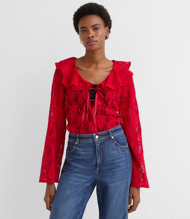 Petite Lace Bow Velvet Cami Blouse