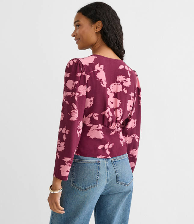Petite Floral Smocked V-Neck Blouse