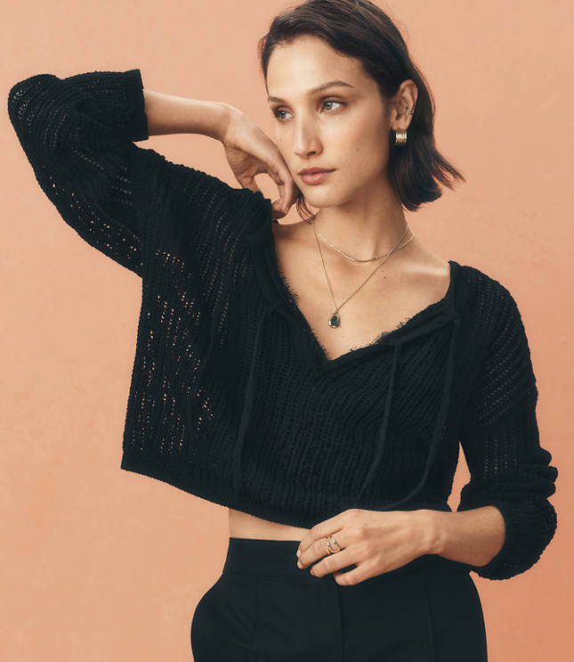 Mesh Stitch Bow Tie Sweater