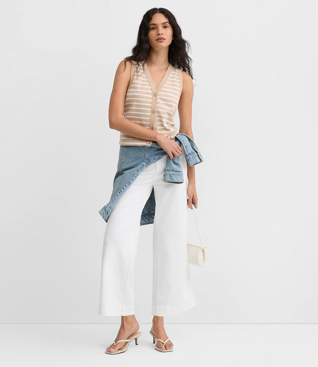 Striped V-Neck Cardigan Tank Top