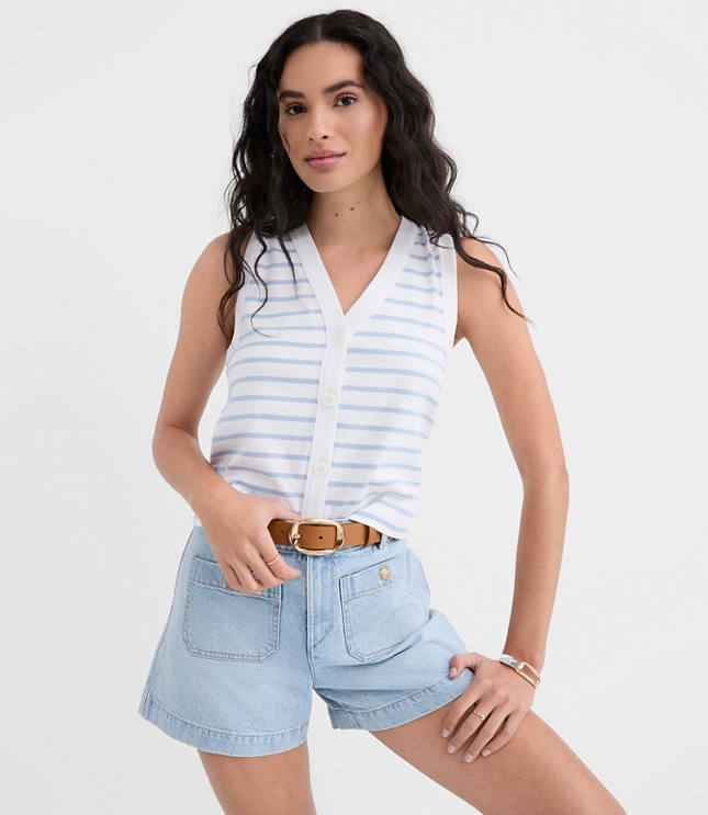 Striped V-Neck Cardigan Tank Top