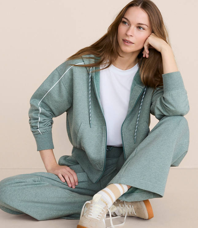 Lou & Grey Heathered Piped Elite Fleece Zip Hoodie