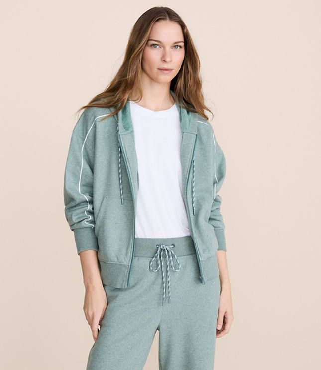 Lou & Grey Heathered Piped Elite Fleece Zip Hoodie