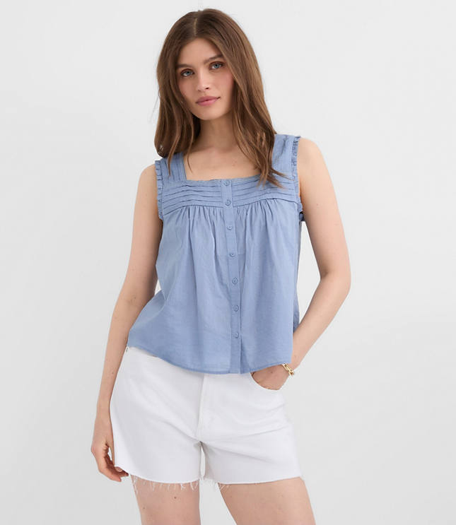 Pintucked Square Neck Blouse