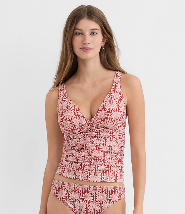 LOFT Beach Palm Ruched Crossback Tankini Top