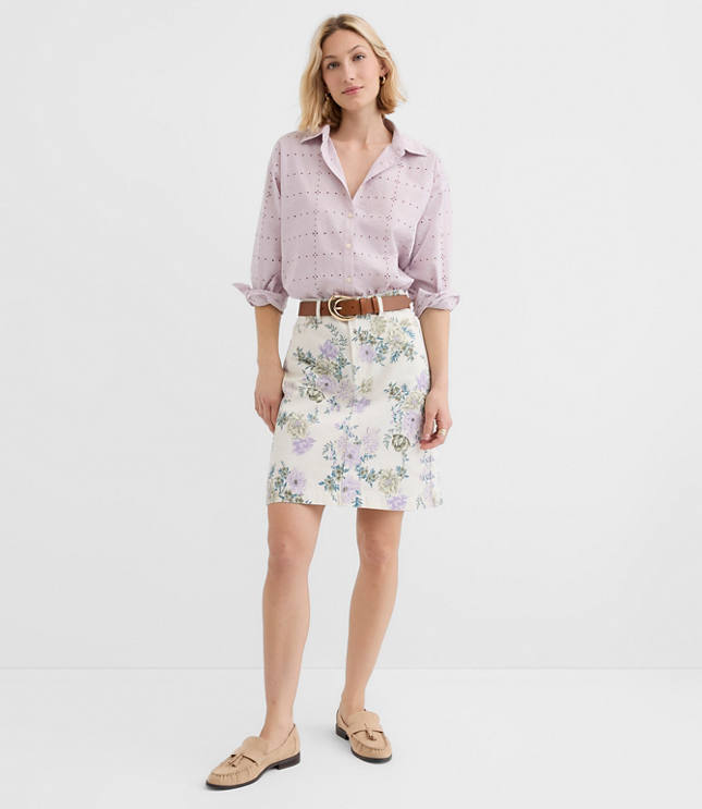 Petite Denim Mini Skirt in Floral
