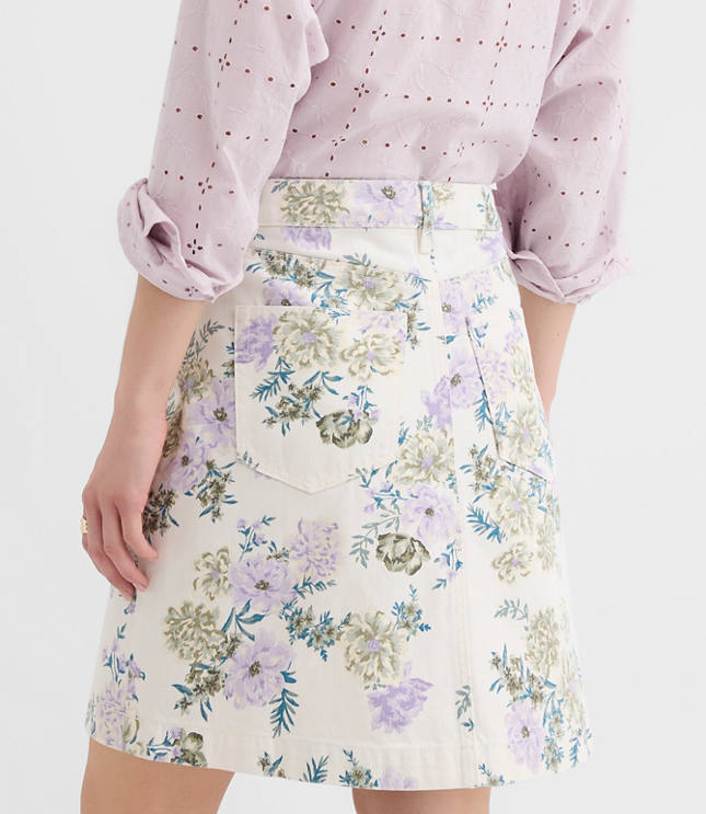 Petite Denim Mini Skirt in Floral