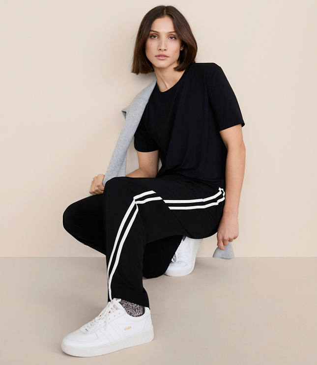 Petite Lou & Grey Double Stripe Pintucked Luvstretch Wide Leg Pants